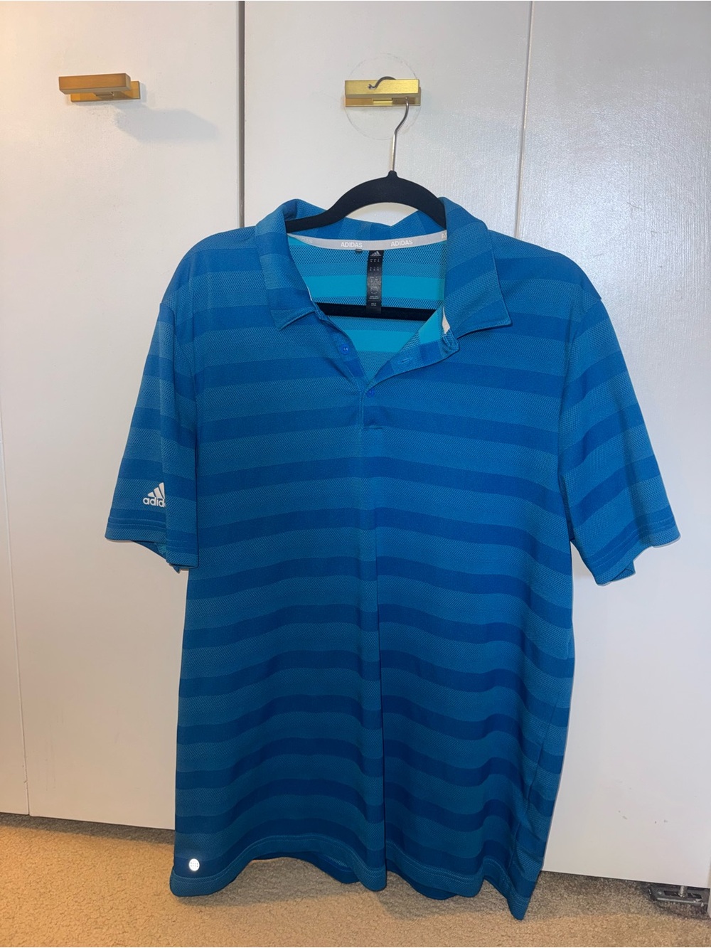 adidas Men’s Teal and Blue Striped Polo